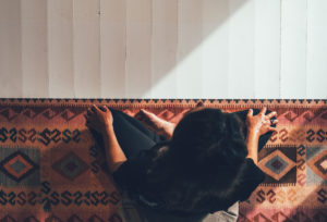 Yoga mat that look like a kilim mat in pink colors.