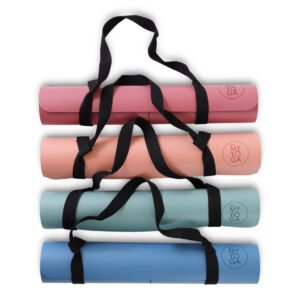 Natural Rubber PU Yoga Mat in the colors of Rasberry, Peach, Mint Turquise & Blue